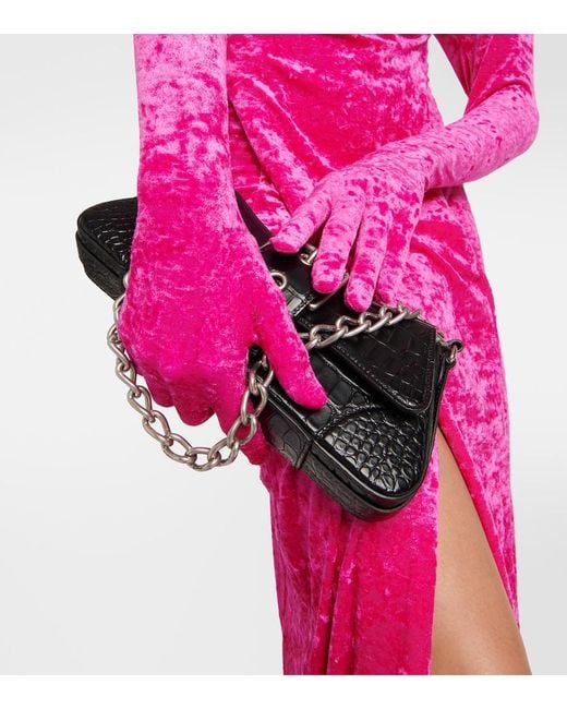 Vetements Pink Diva Gloves Velvet Maxi Dress