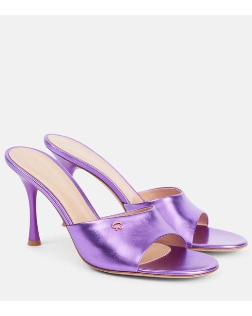 Gianvito Rossi Purple Logo Metallic Leather Mules