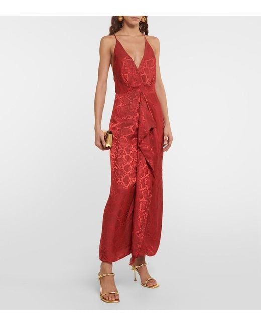 Jonathan Simkhai Red Giana Ruffled Satin-jacquard Gown