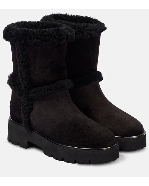 Aquazzura Black Teddi Shearling-Trimmed Leather Booties