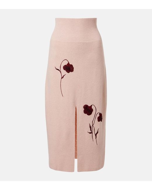 Erdem Pink Floral-Applique Knitted Midi Skirt