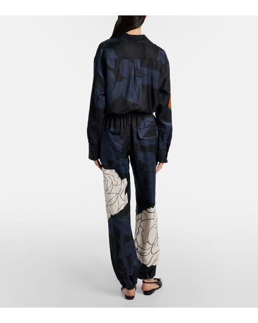 Victoria Beckham Blue Floral Twill Cargo Pants