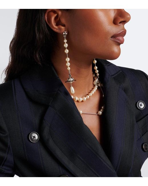 Vivienne Westwood White Orb Embellished Drop Earrings