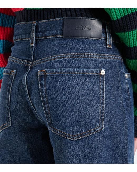 7 For All Mankind Blue High-Rise Straight Jeans Tess