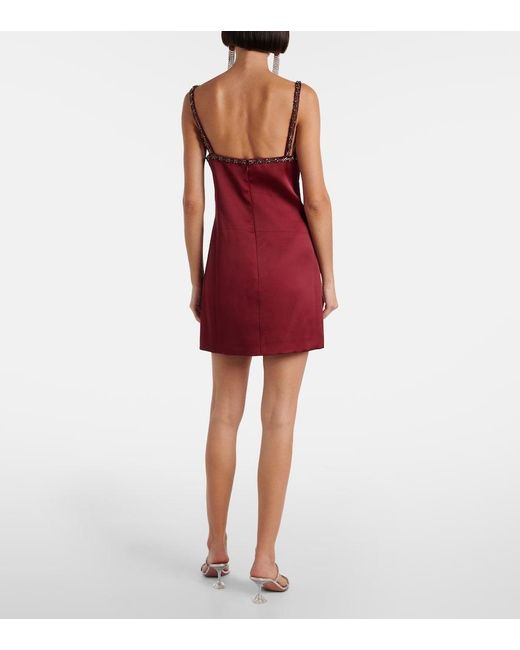 Self-Portrait Red Bow-Detail Embellished Satin Minidress