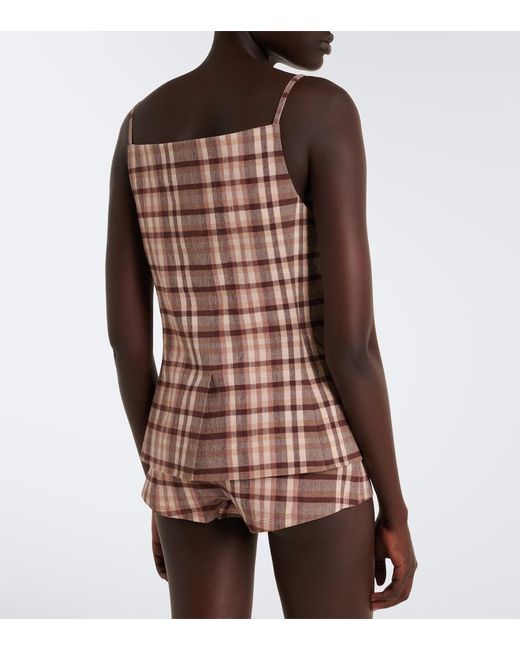 Staud Pink Nilo Checked Linen-Blend Shorts