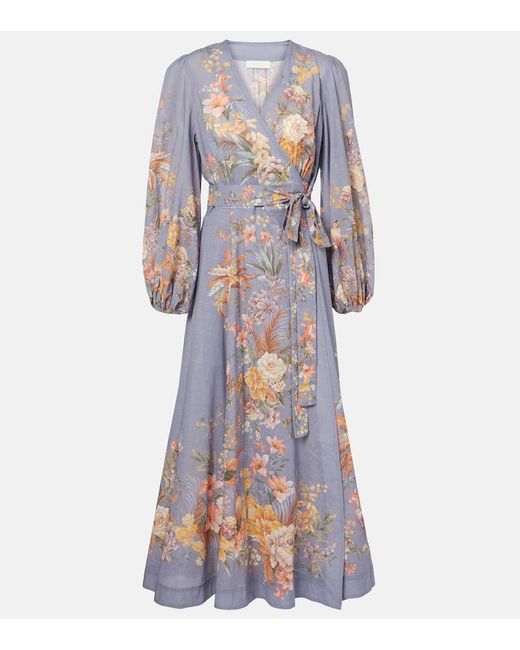 Zimmermann Purple Tallow Floral Cotton Wrap Dress
