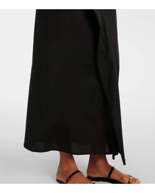 Plan C Black Asymmetric Draped Midi Dress