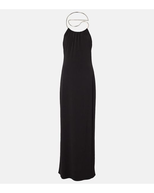 Coperni Black Logo Necklace Embellished Halterneck Gown