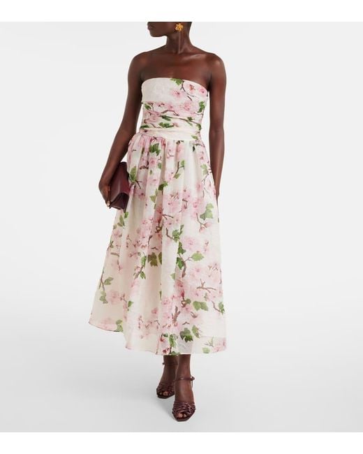 Robe Bustier En Soie Melangee A Fleurs Oscar de la Renta en coloris Natural