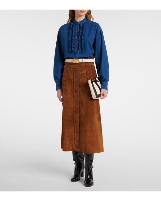 Valentino Blue Ruffled Denim Blouse