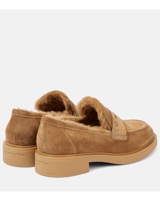 Gianvito Rossi Brown Harris Suede Penny Loafers