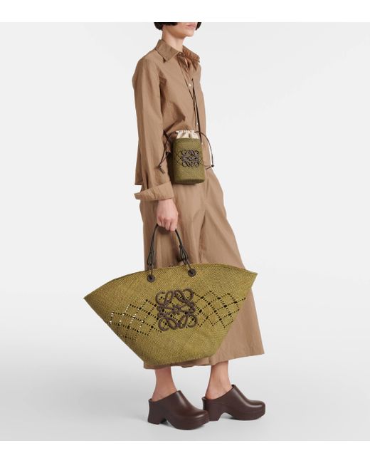 Loewe Green Paula's Ibiza Anagram Large Raffia Basket Bag