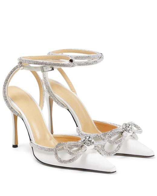 Mach & Mach Double Bow Embellished Satin Pumps in White | Lyst