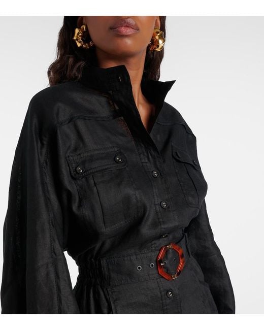 Zimmermann Black Belted Linen Playsuit