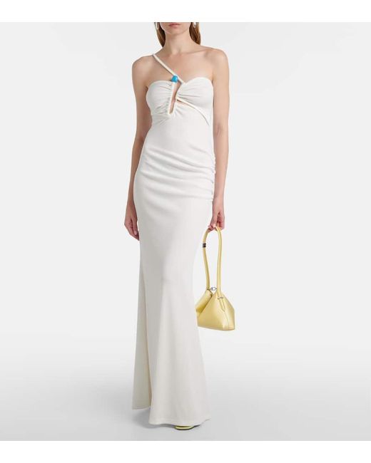 Christopher Esber White Verziertes Maxikleid Crystal Pin Cutaway