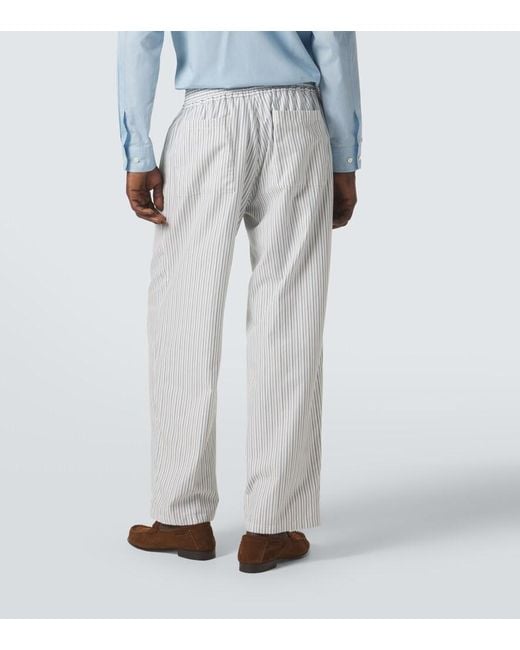 Umit Benan White Julian Striped Cotton Poplin Wide-Leg Pants for men