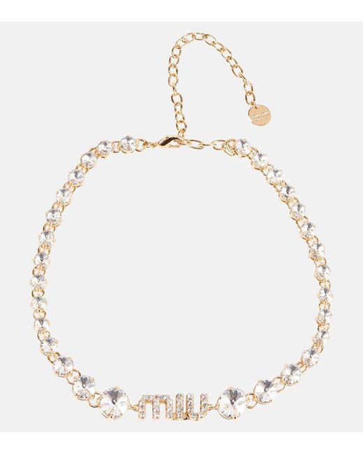 Miu Miu Natural Logo Crystal-Embellished Necklace