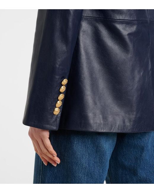 Veronica Beard Blue Vega Leather Blazer