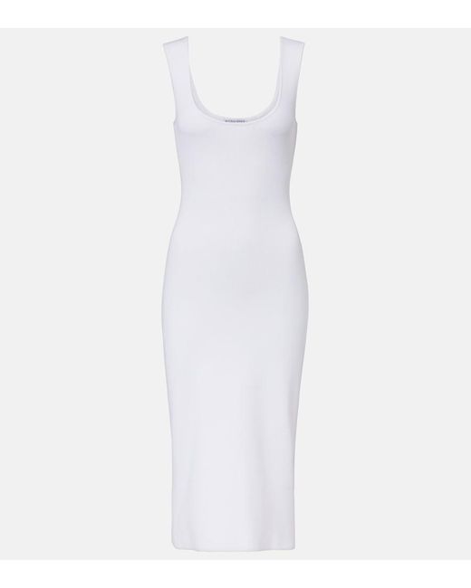Bottega Veneta White Chain-Detail Ribbed-Knit Midi Dress