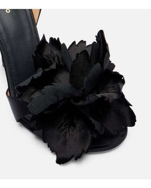 Ferragamo Black Ghilly 95 Floral-Applique Satin Sandals