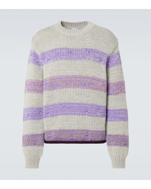 Loewe Gray Striped Wool Sweater for men