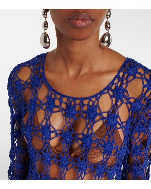 Anna Kosturova Blue Crochet Cotton Maxi Dress