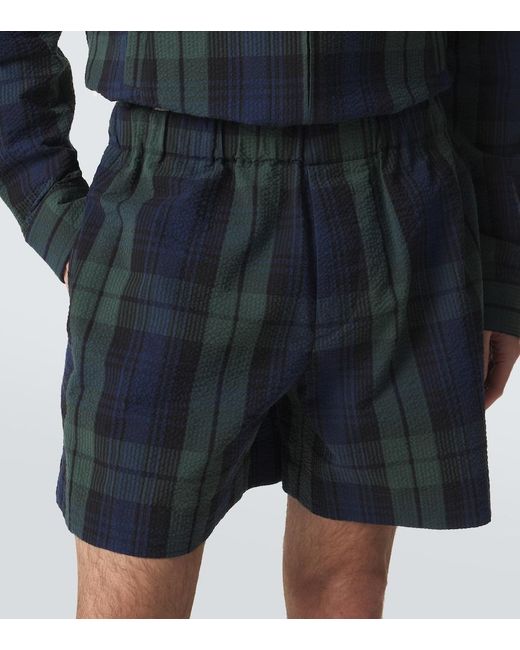 J.W. Anderson Blue Checked Cotton Seersucker Shorts for men