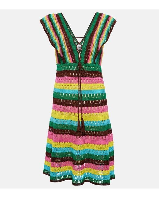 Vestido Corto De Croche A Rayas Anna Kosturova de color Green