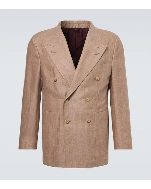 Rubinacci Brown Herringbone Linen And Wool Blazer for men