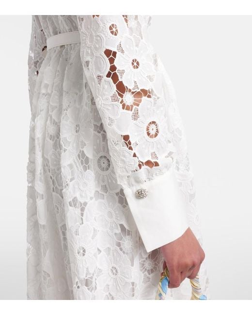 Self-Portrait White Belted Guipure Lace Shirt Dress