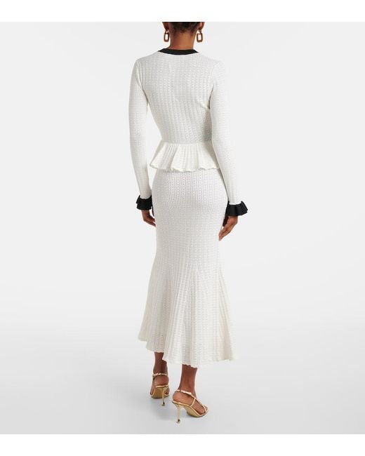 Vestido Midi De Pointelle Con Peplum Self-Portrait de color White