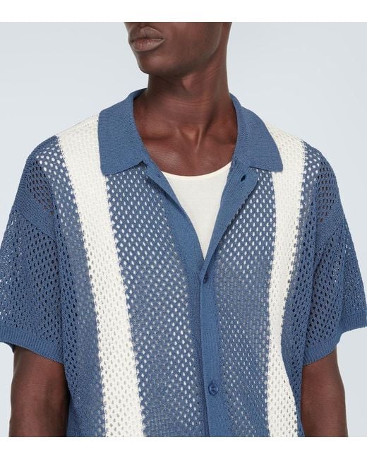 Frescobol Carioca Blue Castillo Cotton-Blend Crochet Bowling Shirt for men