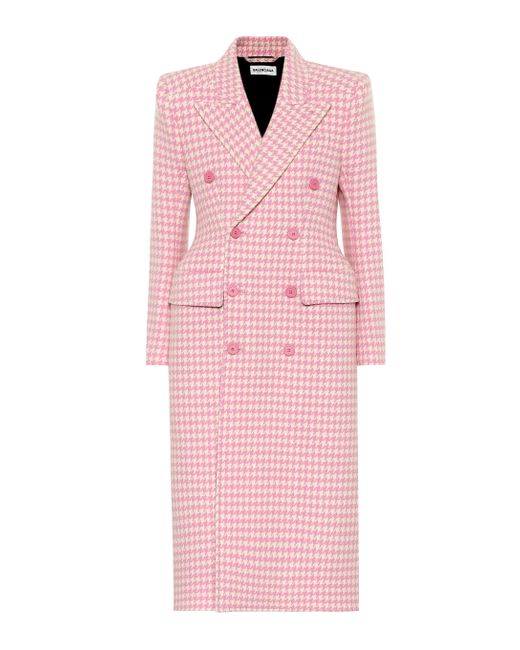 Balenciaga Pink Hourglass Houndstooth Wool Coat