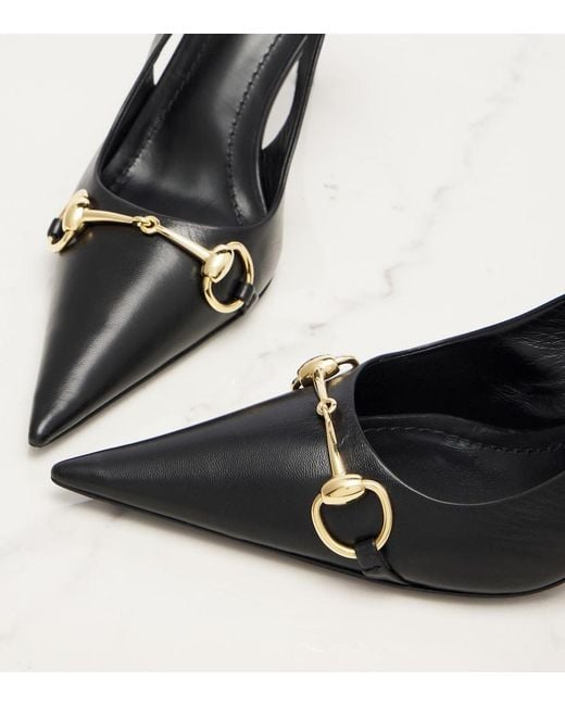 Gucci Black Donna Horsebit Leather Slingback Pumps