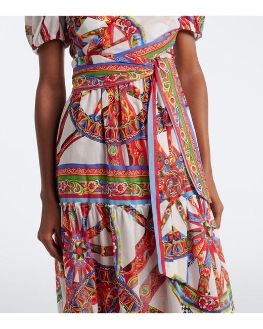 Dolce & Gabbana Red Carretto Cotton Maxi Dress