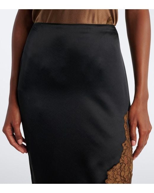 Dorothee Schumacher Black Shiny Statement Lace-Trimmed Satin Midi Skirt