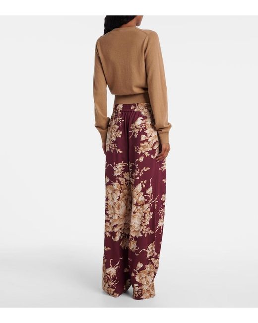 Dolce & Gabbana Red Floral Silk-Blend Wide-Leg Pants