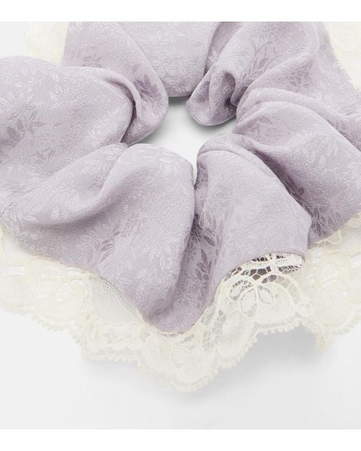 Chloé Purple Lace-Trimmed Floral Silk Jacquard Scrunchie