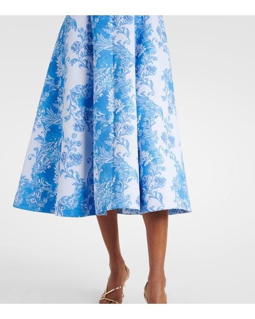 Emilia Wickstead Blue Mara Floral-Print Faille Midi Dress