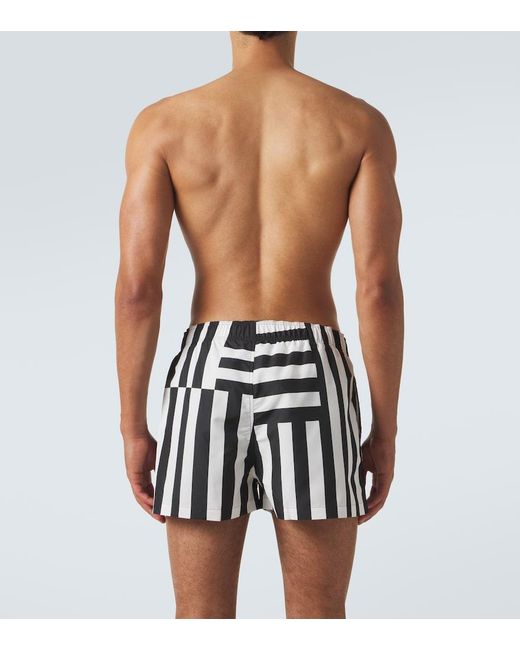 Versace White Striped Swim Trunks for men