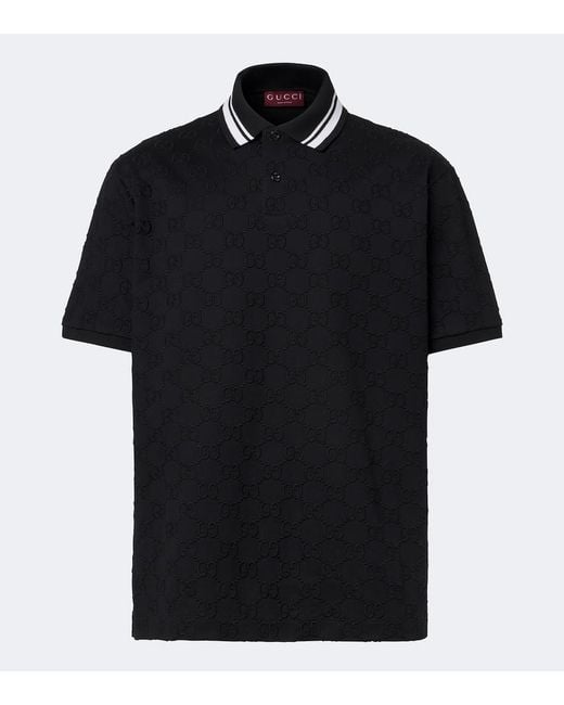 Gucci Black Gg Cotton-Blend Pique Polo Shirt for men