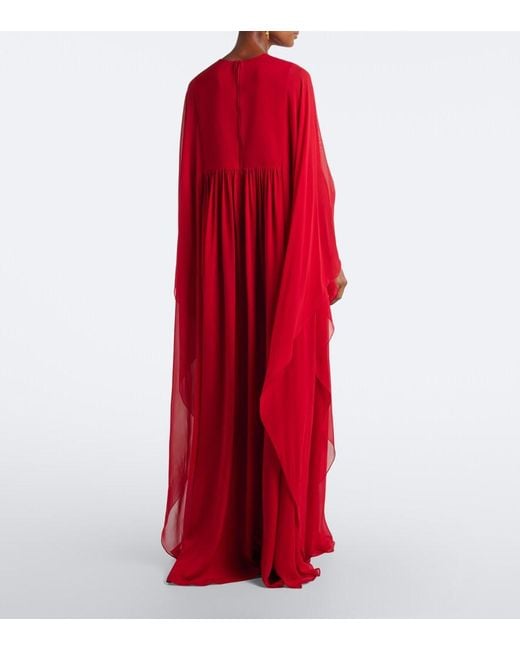 Elie Saab Red Embellished Silk Chiffon Kaftan