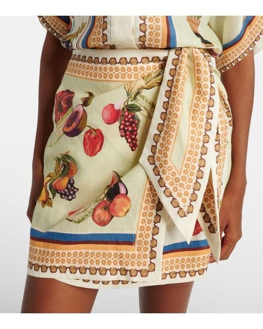ALÉMAIS Metallic Mercado Printed Linen Wrap Skirt