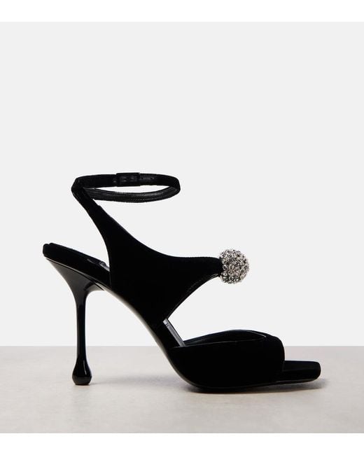 Jimmy Choo Black Orb 95 Embellished Velvet Sandals