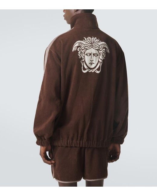 Versace Brown Logo Cotton Terry Zip-Up Sweatshirt for men