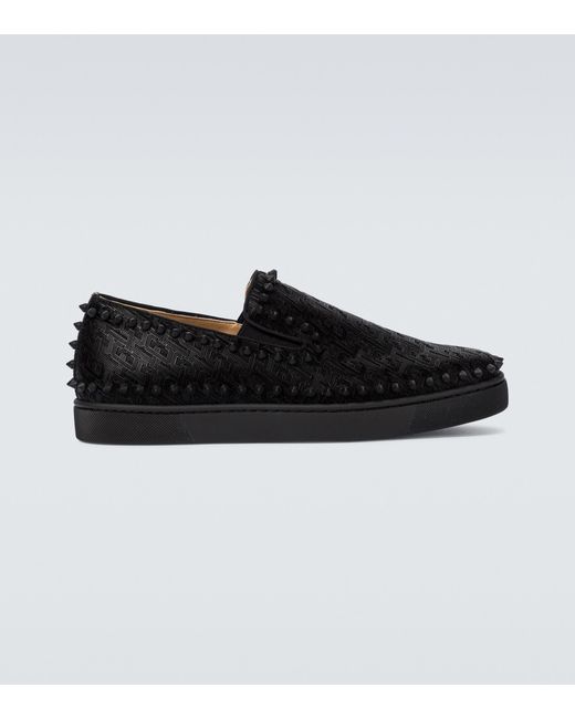 Christian Louboutin black Pik Boat Studded Suede Sneakers