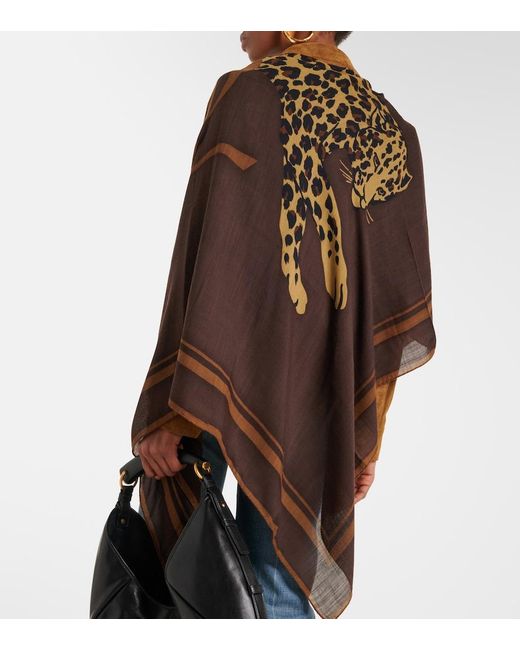 Saint Laurent Brown Cassandre Printed Wool Twill Scarf