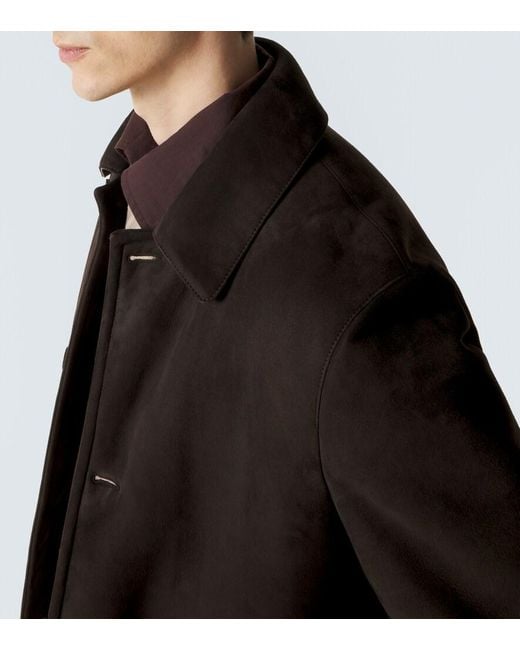 Brioni Black Shearling-Lined Suede Coat for men