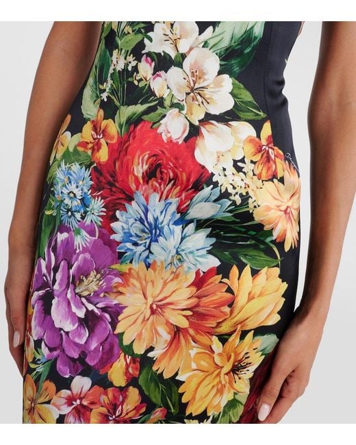 Dolce & Gabbana White Floral Satin Midi Dress